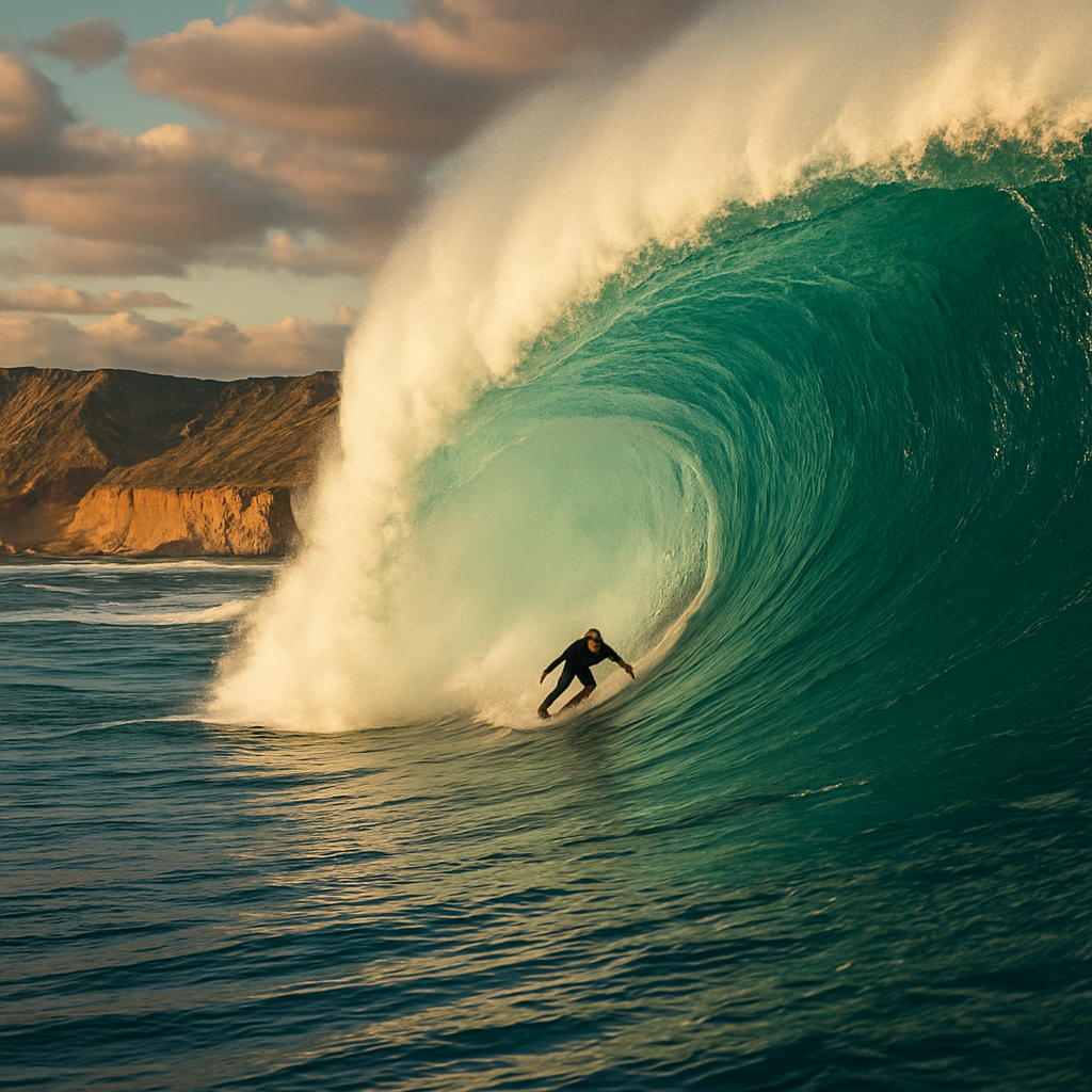 Surfista en las olas del Atlántico Sur argentino